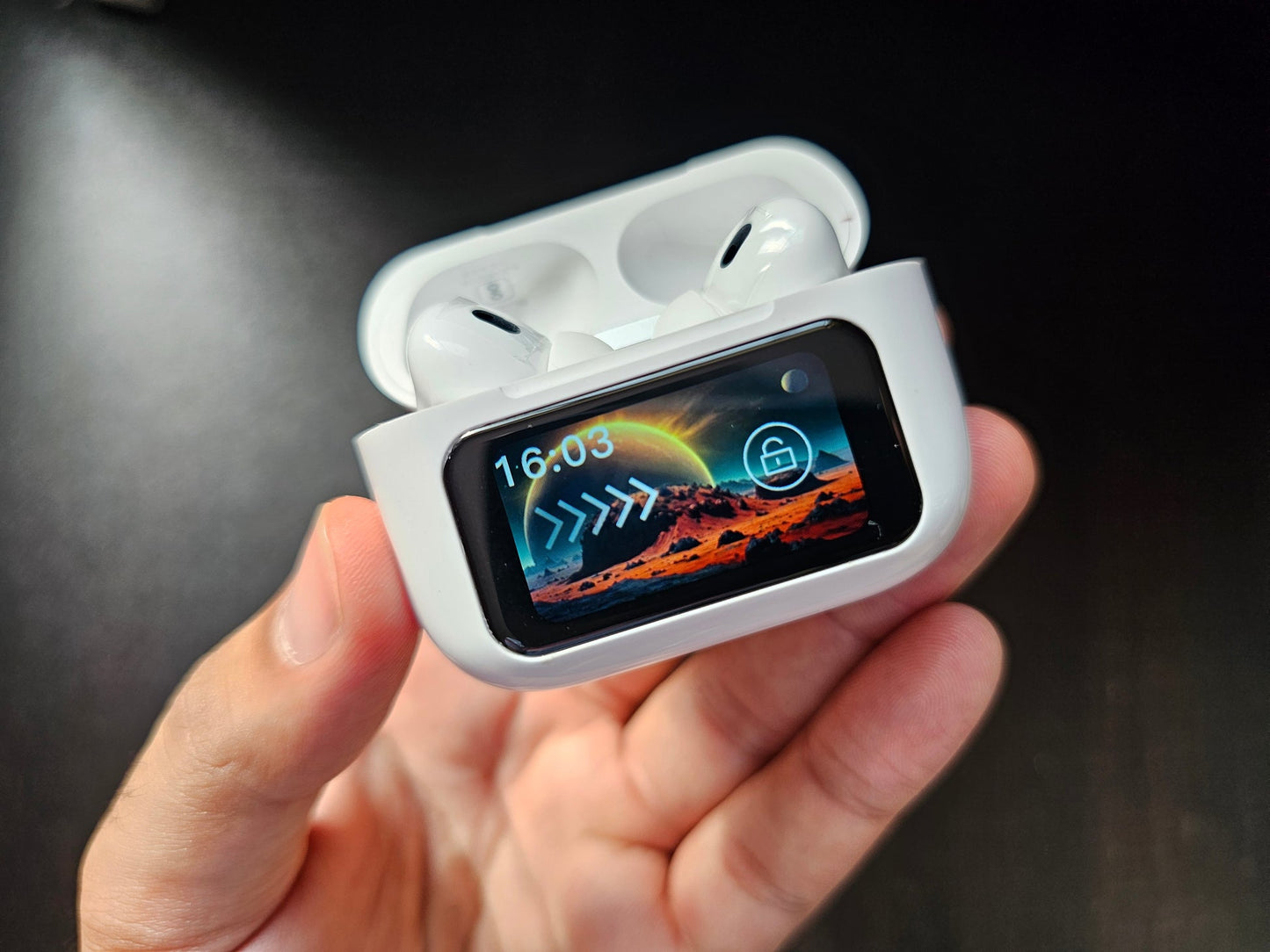 A9 Pro wireless earbuds with a smart touch screen display